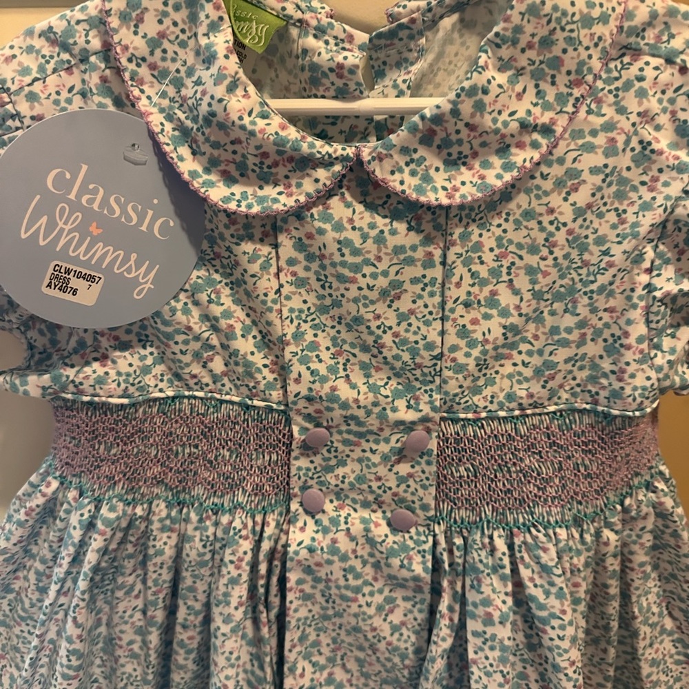 Girls size 7 Green and Pink Smocked Sundress with Puff Sleeves New with tags